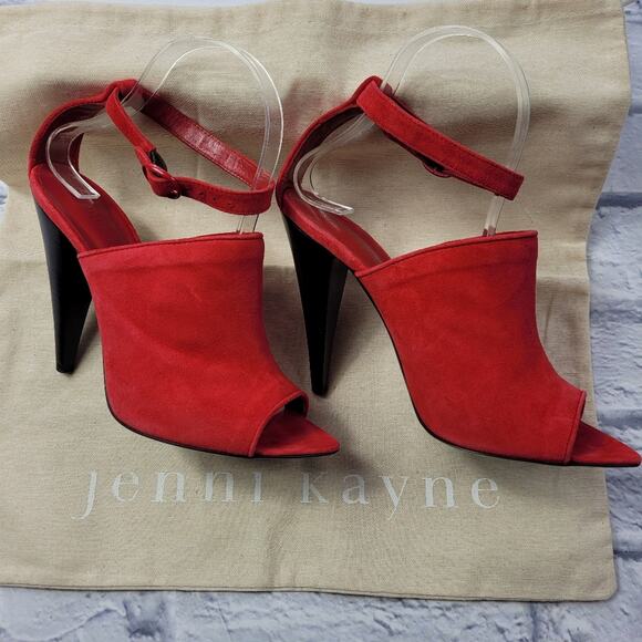 Jenni Kayne Posted Strap Tomato Red Suede Heels size 38 - Picture 10 of 16